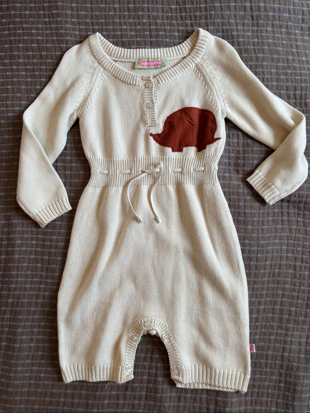 Sophie and Sam 2T Cream Knit Long Sleeve Hedgehog Romper Jumpsuit 100% Cotton